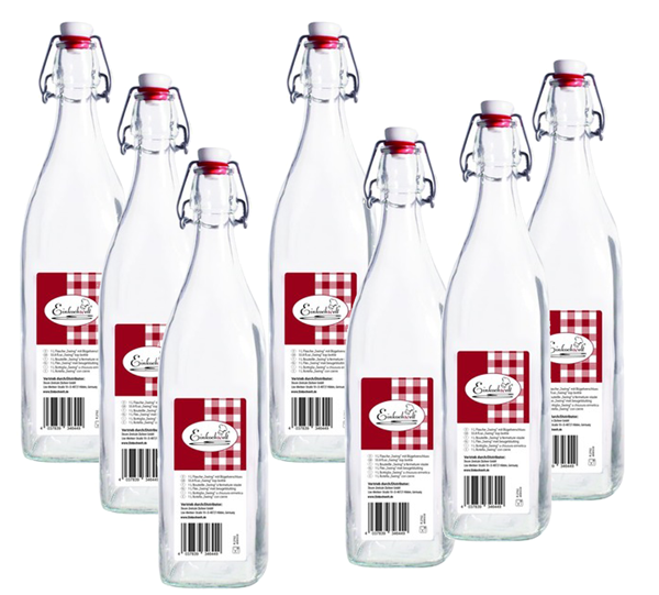 Flessen 1000 ml - 6 stuks - vierkant - met beugelsluiting - per pallet - 42 dozen 