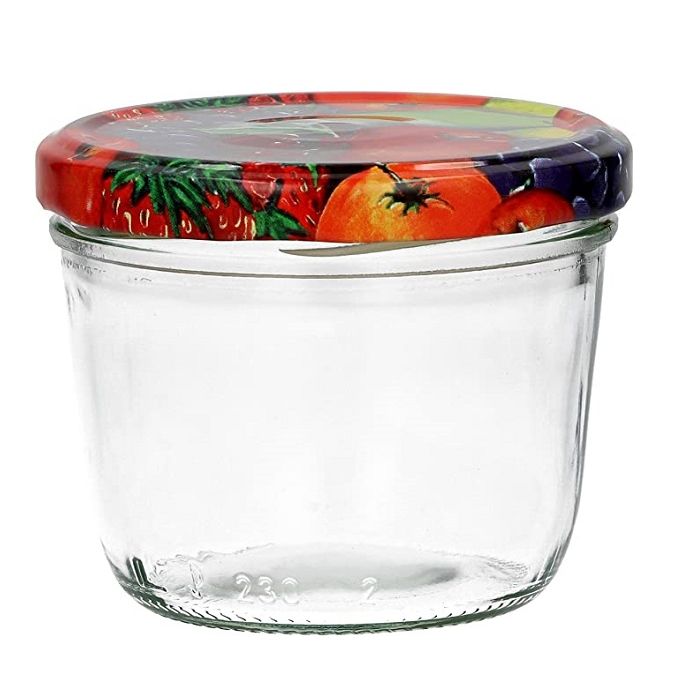 Marmeladenglas 230 ml mit Obstdekor deckel Ø 82 mm (6 Stück