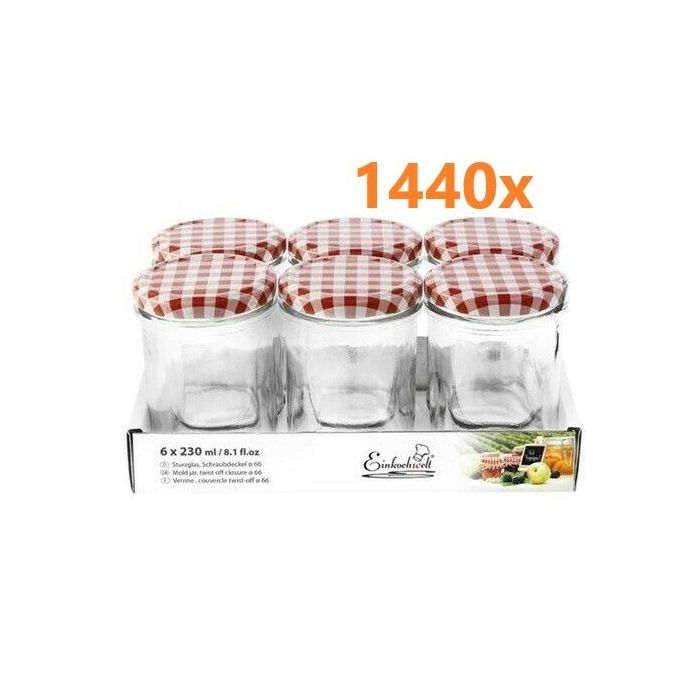 Marmeladenglas 230ml (6 Stück) mit Deckel rot-weiß Ø 66 mm