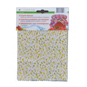 Jampotdoekjes / confituurdoekjes  wit met gele bloemen (6 stuks) 