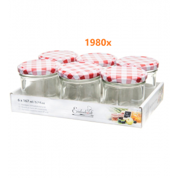 Jampot rond 167 ml - deksel rood/wit Ø66 (6 stuks x 330 sets) 