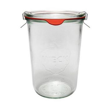 WECK Stortglas 850 ml - Ø 100 mm - met glasdeksel  inmaakringen weckklemmen (4 stuks) 