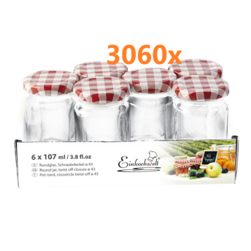 Marmeladenglas 107 ml mit deckel rot-weiß Ø 43 mm (6 Stück x 510 sets) 