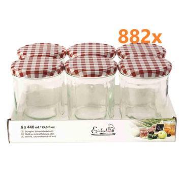 Marmeladenglas 440 ml mit deckel rot-weiß Ø 82 mm (6 Stück x 147 sets) 