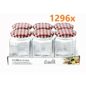 Marmeladenglas 288 ml mit deckel rot-weiß Ø 63 mm (6 Stück x 216 sets) 