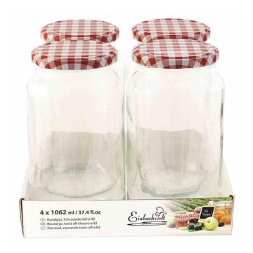 Marmeladenglas 1062 ml mit deckel rot-weiß Ø 82 mm (4 Stück) 