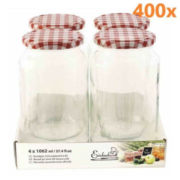 Marmeladenglas 1062 ml mit deckel rot-weiß Ø 82 mm (4 Stück x 100 sets) 