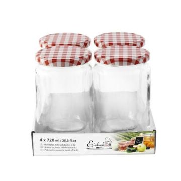 Marmeladenglas 720 ml mit deckel rot-weiß Ø 82 mm (4 Stück) 