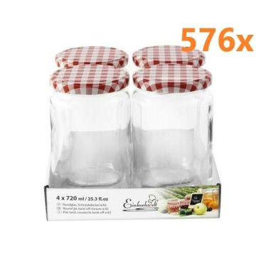 Marmeladenglas 720 ml mit deckel rot-weiß Ø 82 mm (4 Stück x 144 sets) 