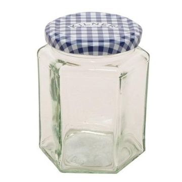 Kilner Jampot zeshoekig 280 ml - deksel blauw/wit 