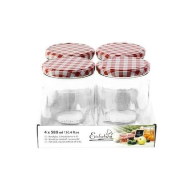 Marmeladenglas 580 ml mit deckel rot-weiß Ø 82 mm (4 Stück) 