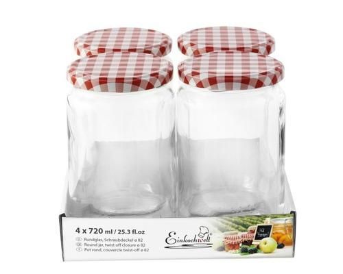 Marmeladenglas 720 ml mit deckel rot-weiß Ø 82 mm (4 Stück)