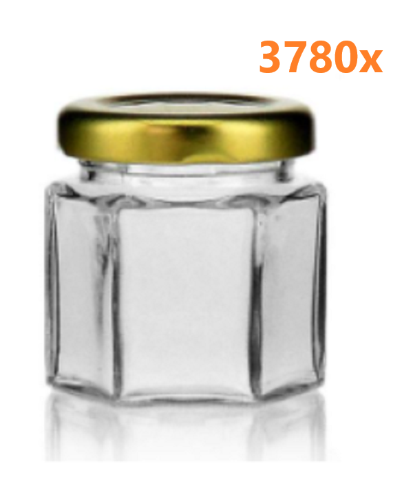 Jampot zeshoekig 47 ml - deksel goud Ø40 mm (15 stuks x 252 sets) 